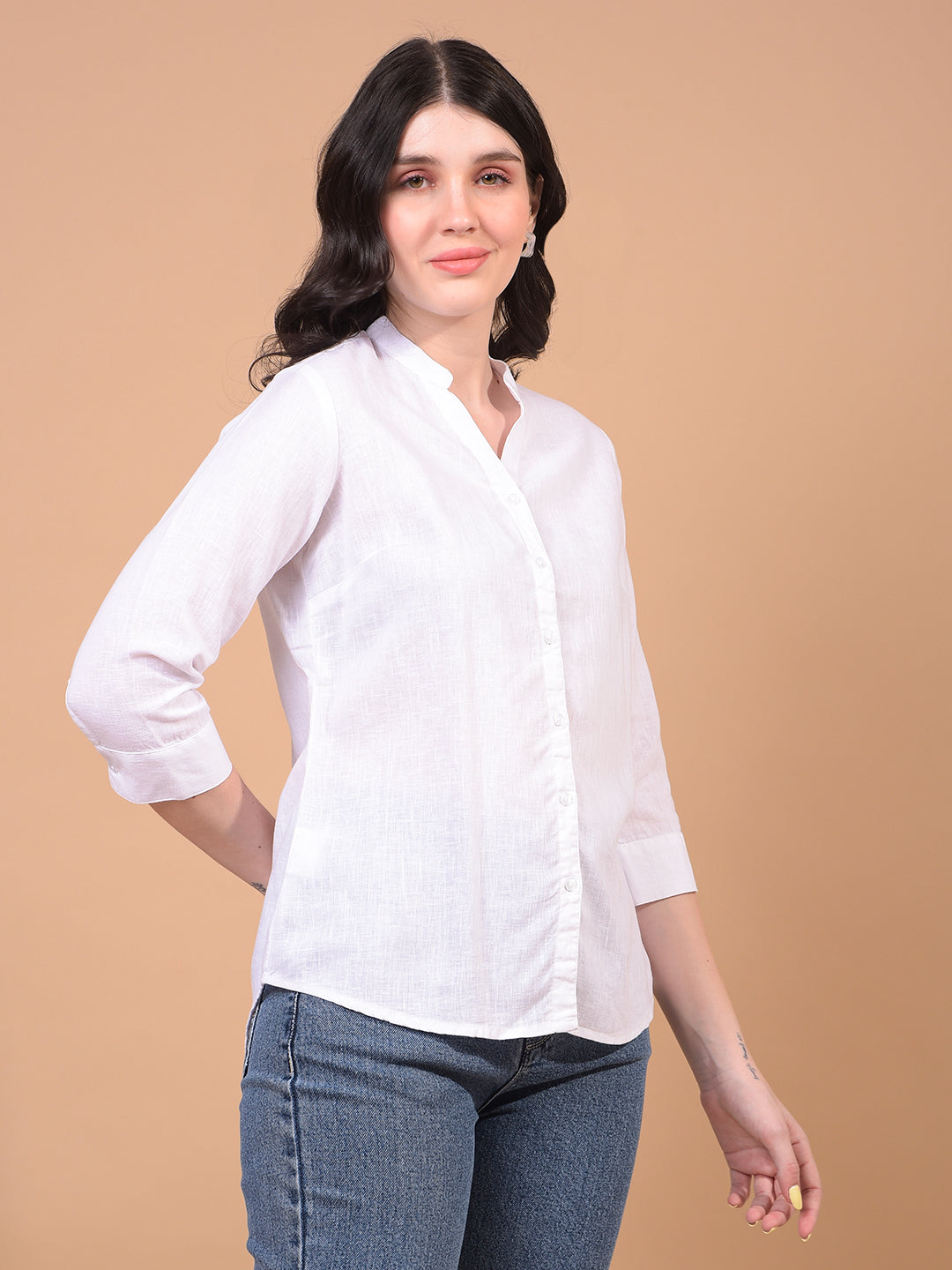 Women's White Linen Shirt-Women Shirts-Crimsoune Club