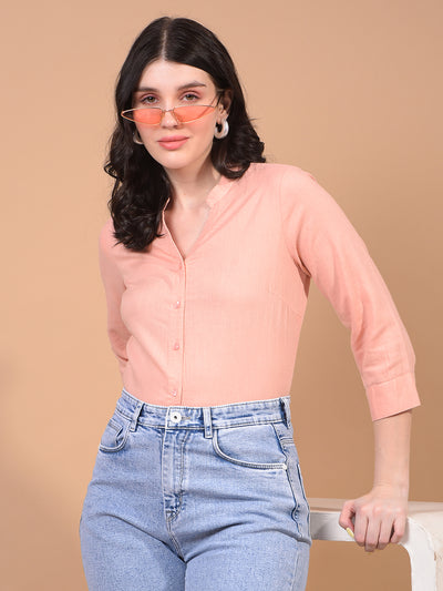 Women's Peach Linen Shirt-Women Shirts-Crimsoune Club