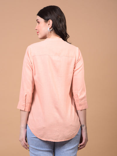Women's Peach Linen Shirt-Women Shirts-Crimsoune Club
