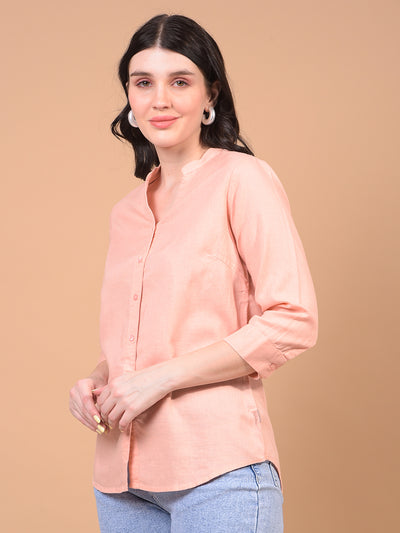Women's Peach Linen Shirt-Women Shirts-Crimsoune Club