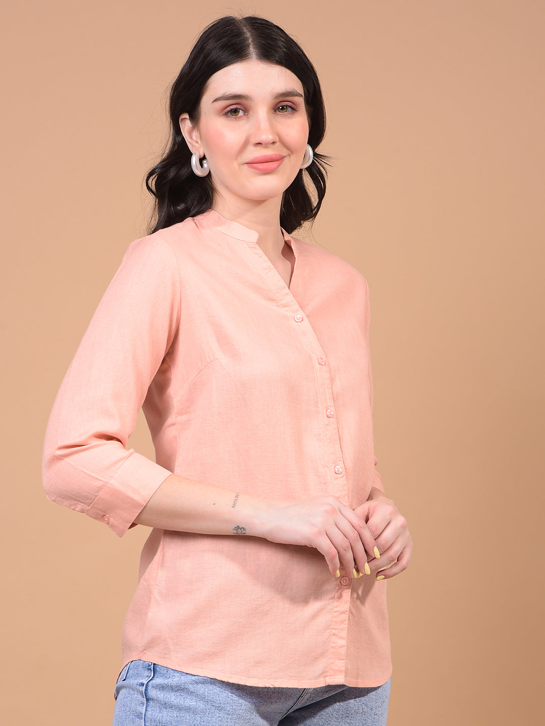 Women's Peach Linen Shirt-Women Shirts-Crimsoune Club