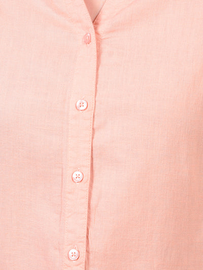 Women's Peach Linen Shirt-Women Shirts-Crimsoune Club