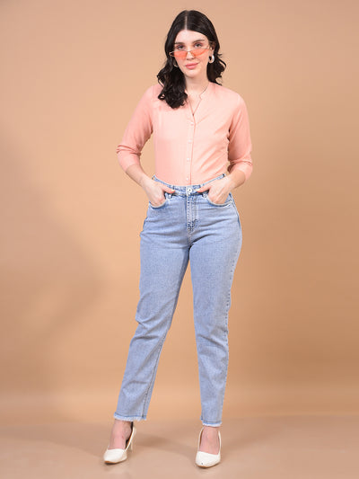 Women's Peach Linen Shirt-Women Shirts-Crimsoune Club