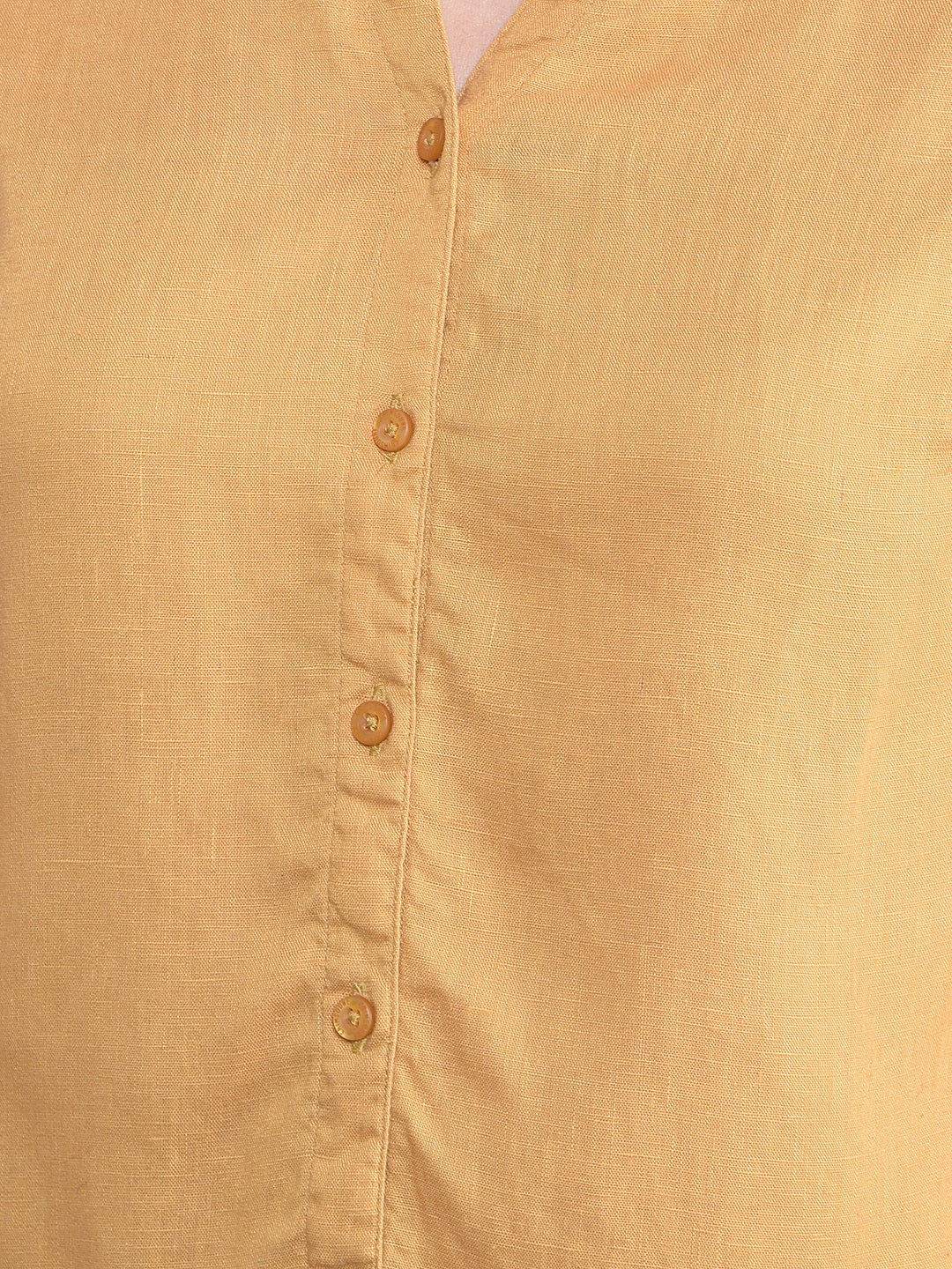 Mustard V-Neck Linen Shirt-Women Shirts-Crimsoune Club