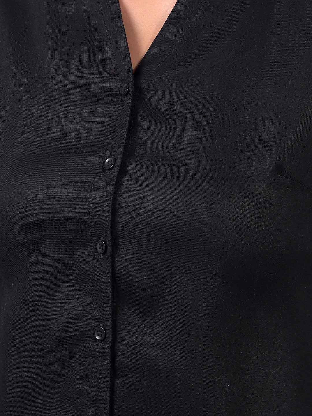 Women's Black V-Neck Linen Shirt-Women Shirts-Crimsoune Club