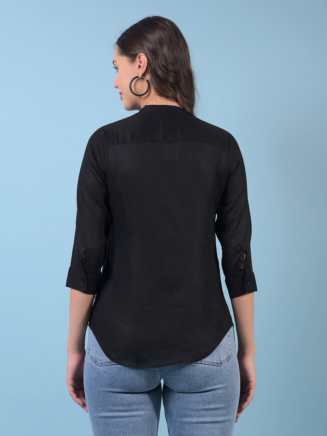 Women's Black V-Neck Linen Shirt-Women Shirts-Crimsoune Club