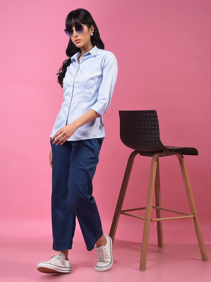 Stylish Blue Shirt – Perfect For Effortless Adventures-Women Shirts-Crimsoune Club