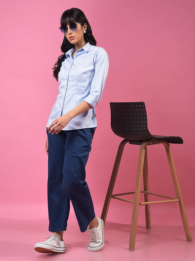 Stylish Blue Shirt – Perfect For Effortless Adventures-Women Shirts-Crimsoune Club