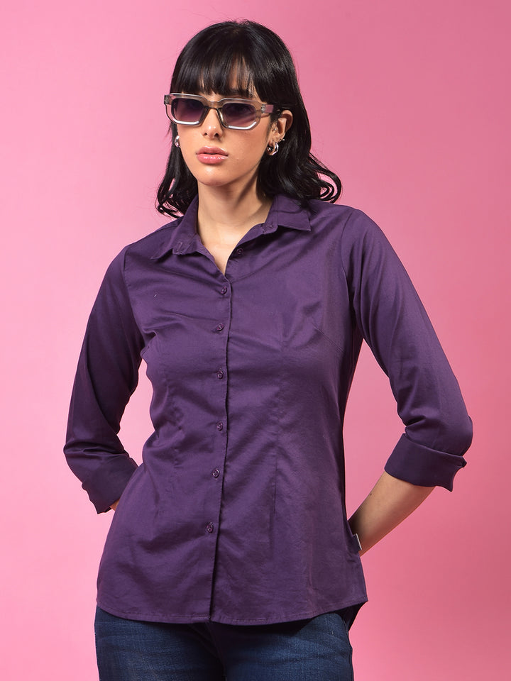 Stunning Deep Purple Shirt – Your Go-To For Effortless Style-Women Shirts-Crimsoune Club