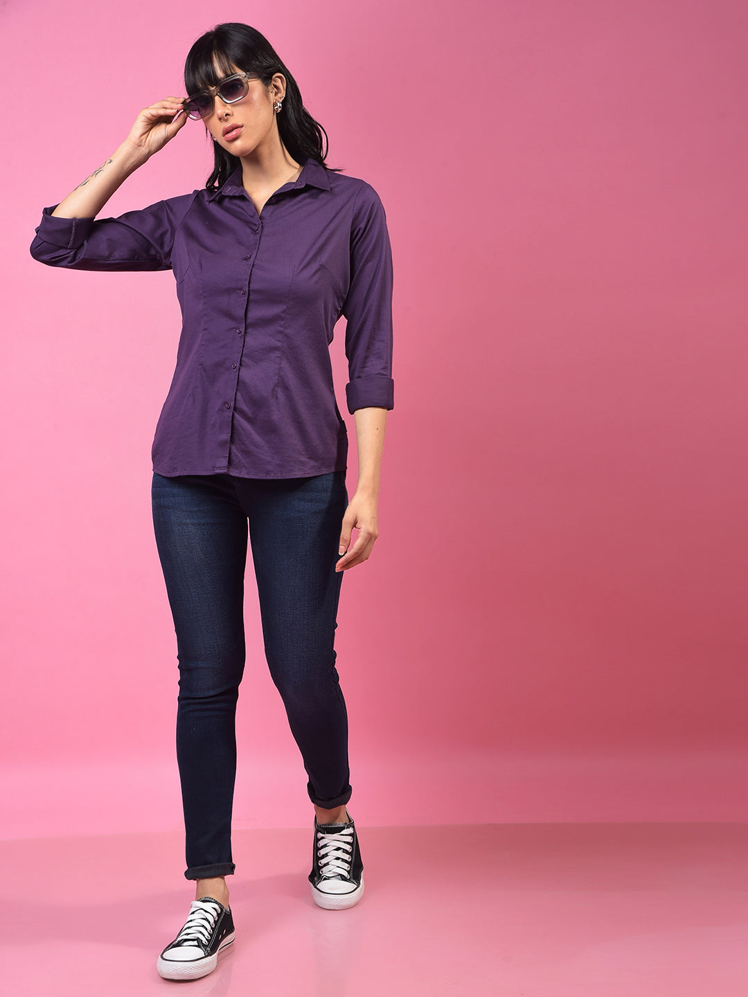 Stunning Deep Purple Shirt – Your Go-To For Effortless Style-Women Shirts-Crimsoune Club