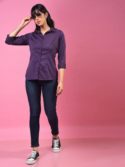 Stunning Deep Purple Shirt – Your Go-To For Effortless Style-Women Shirts-Crimsoune Club