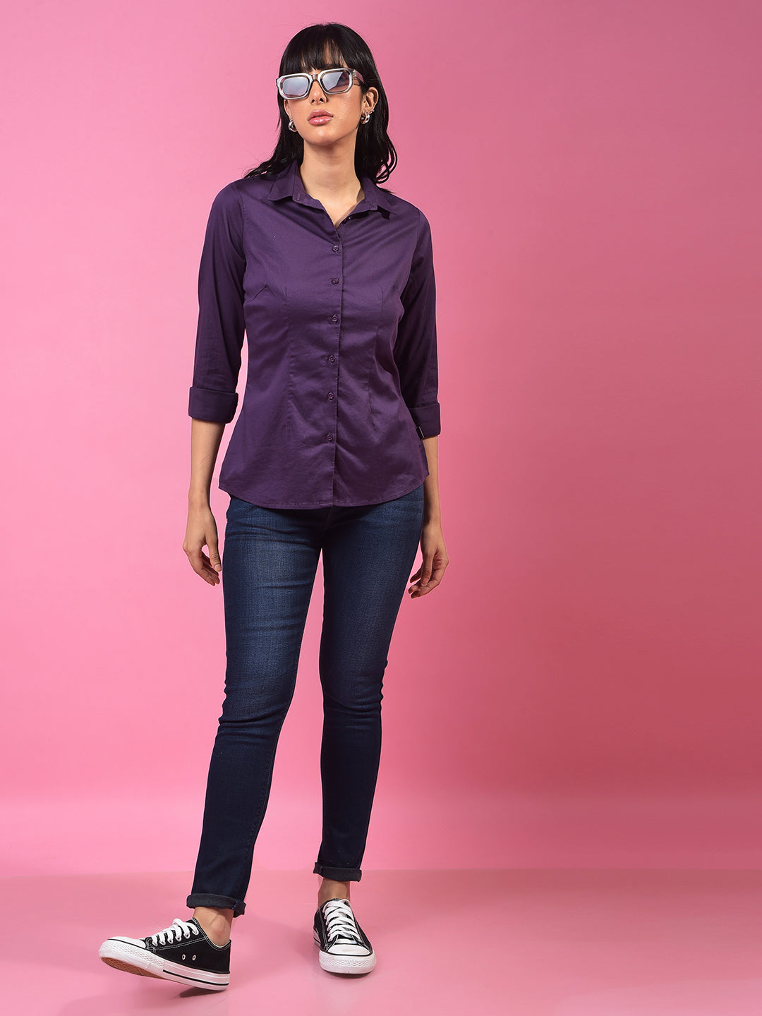 Stunning Deep Purple Shirt – Your Go-To For Effortless Style-Women Shirts-Crimsoune Club