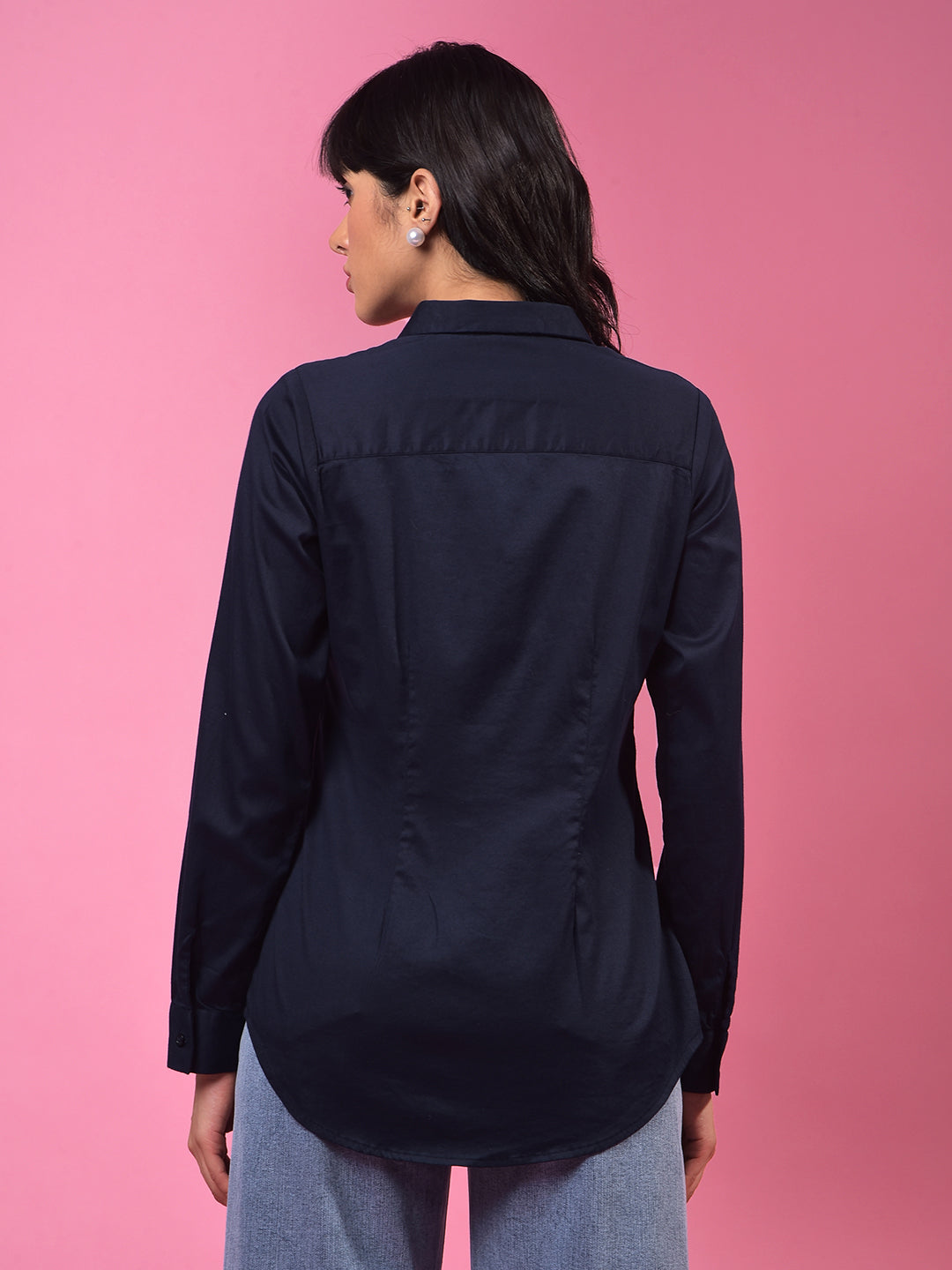Vibrant Navy Blue Shirt – Go For Effortless Style-Women Shirts-Crimsoune Club
