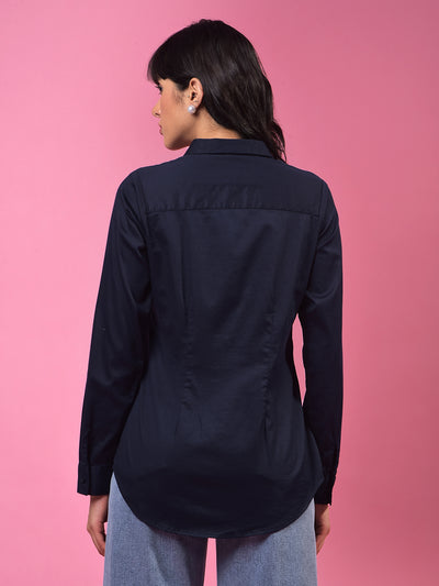Vibrant Navy Blue Shirt – Go For Effortless Style-Women Shirts-Crimsoune Club