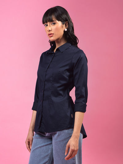 Vibrant Navy Blue Shirt – Go For Effortless Style-Women Shirts-Crimsoune Club