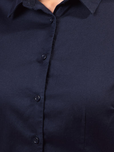Vibrant Navy Blue Shirt – Go For Effortless Style-Women Shirts-Crimsoune Club