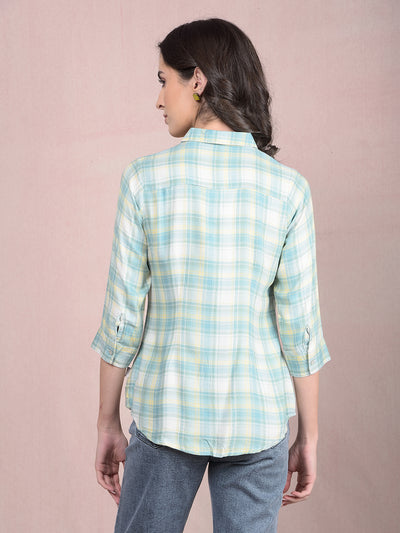 Green Checked Linen Shirt-Women Shirts-Crimsoune Club