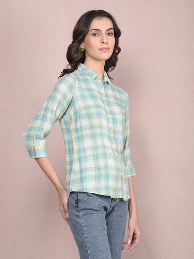 Green Checked Linen Shirt-Women Shirts-Crimsoune Club