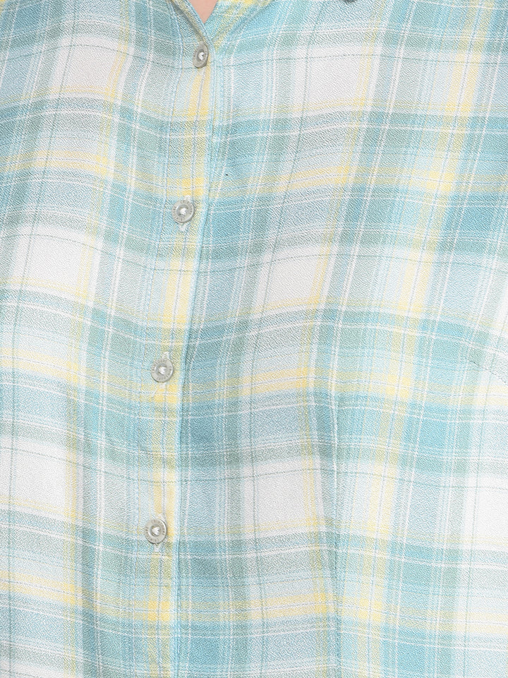 Green Checked Linen Shirt-Women Shirts-Crimsoune Club