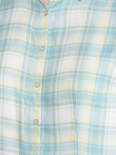 Green Checked Linen Shirt-Women Shirts-Crimsoune Club
