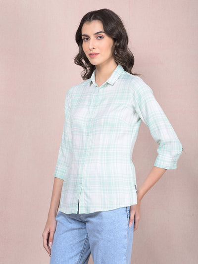 Green Checked Shirt-Women Shirts-Crimsoune Club