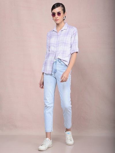 Purple Checked Shirt-Women Shirts-Crimsoune Club