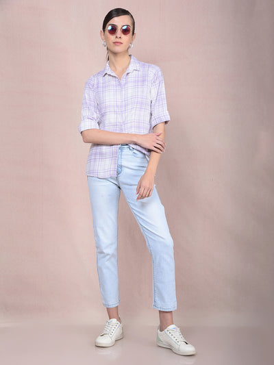 Purple Checked Shirt-Women Shirts-Crimsoune Club