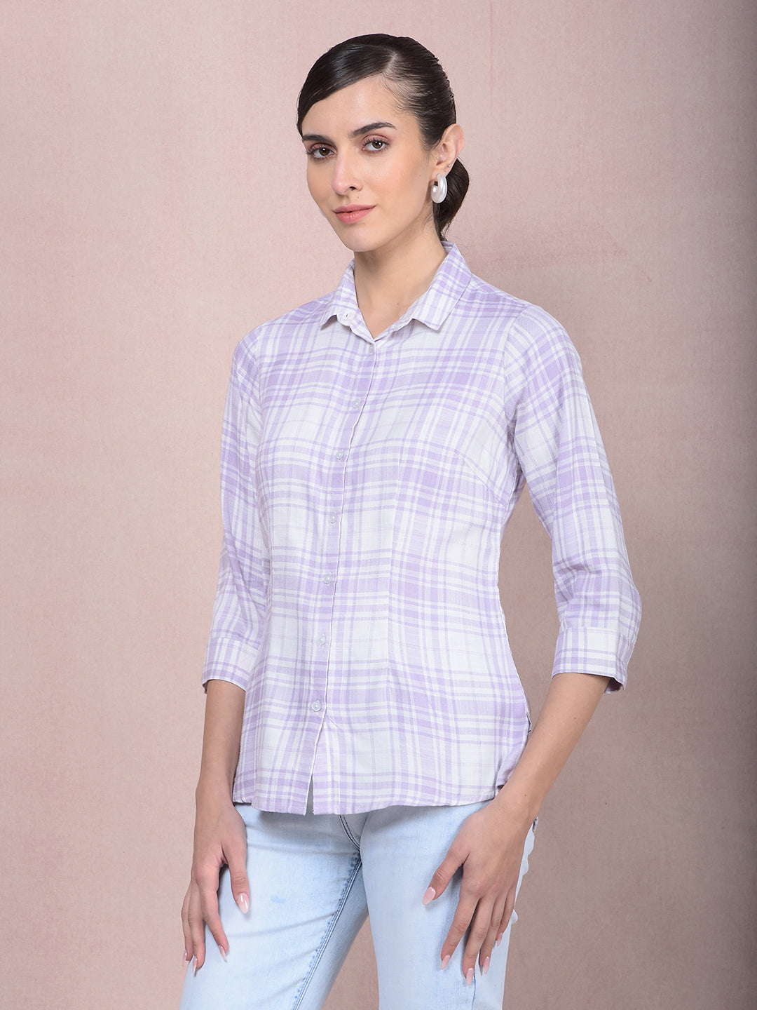 Purple Checked Shirt-Women Shirts-Crimsoune Club