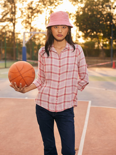 Women's Red Checked Shirt-Women Shirts-Crimsoune Club