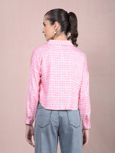 Pink Checked Crop Shirt-Women Shirts-Crimsoune Club
