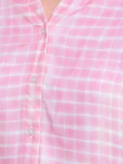 Pink Checked Crop Shirt-Women Shirts-Crimsoune Club