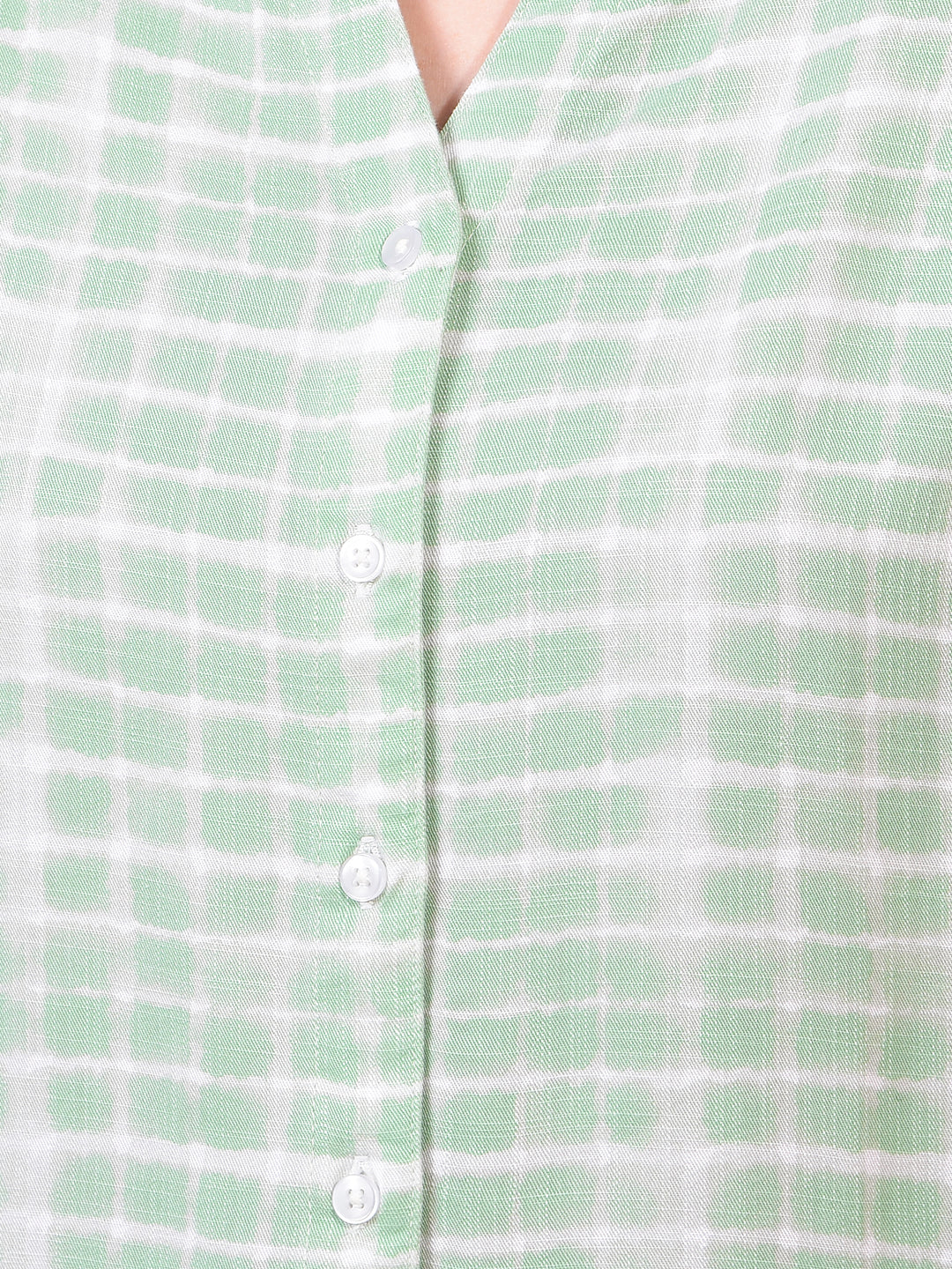 Women's Green Printed V-Neck Cropped Shirt-Women Shirts-Crimsoune Club