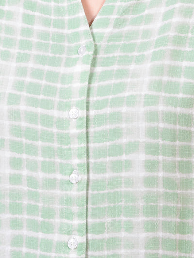 Women's Green Printed V-Neck Cropped Shirt-Women Shirts-Crimsoune Club