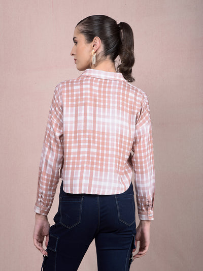 Brown Checked Crop Shirt-Women Shirts-Crimsoune Club