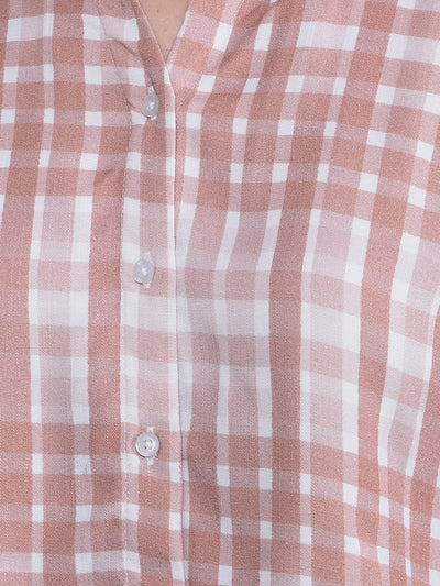 Brown Checked Crop Shirt-Women Shirts-Crimsoune Club
