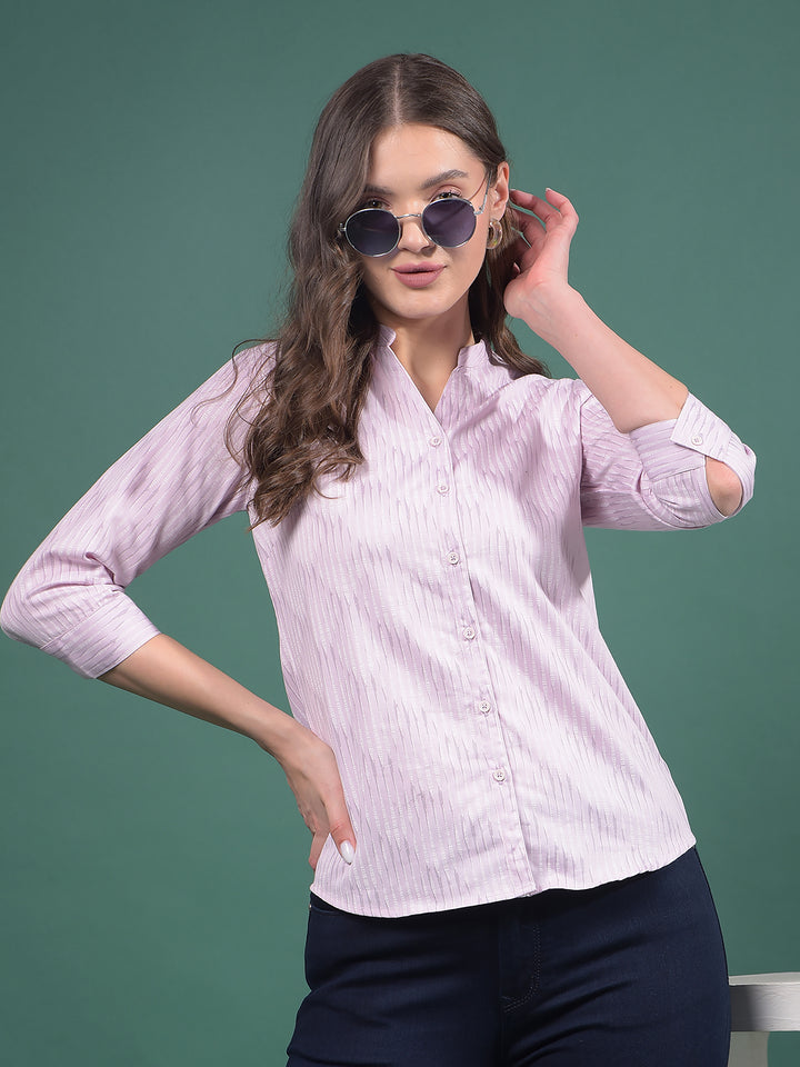 Pink Vertical Stripes V-Neck Shirt-Women Shirts-Crimsoune Club
