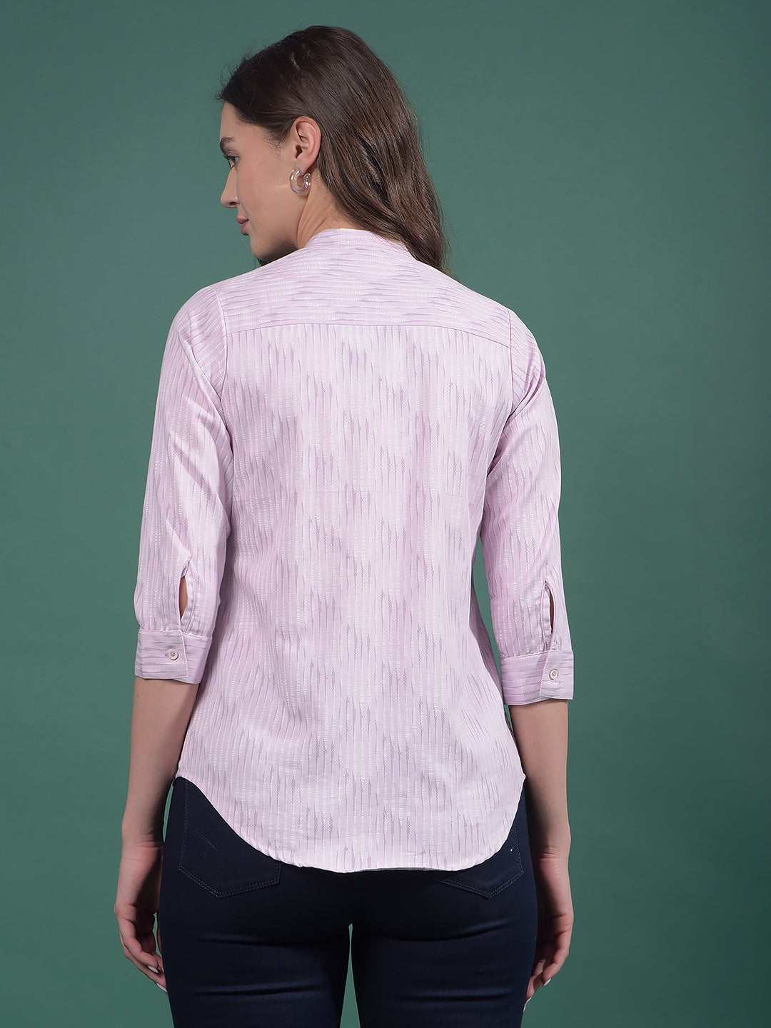 Pink Vertical Stripes V-Neck Shirt-Women Shirts-Crimsoune Club