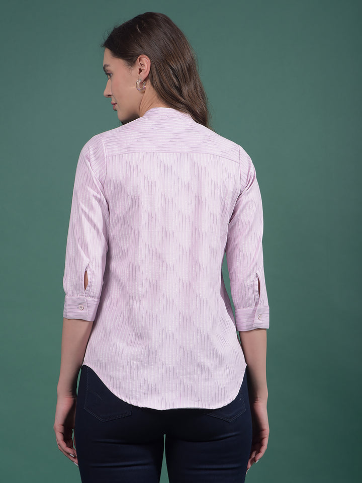 Pink Vertical Stripes V-Neck Shirt-Women Shirts-Crimsoune Club