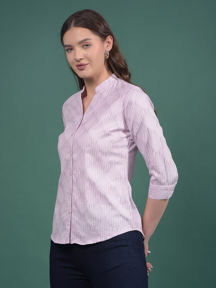 Pink Vertical Stripes V-Neck Shirt-Women Shirts-Crimsoune Club