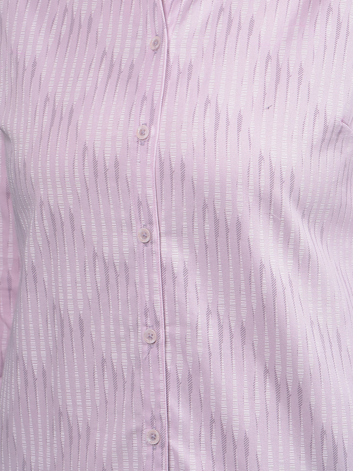 Pink Vertical Stripes V-Neck Shirt-Women Shirts-Crimsoune Club