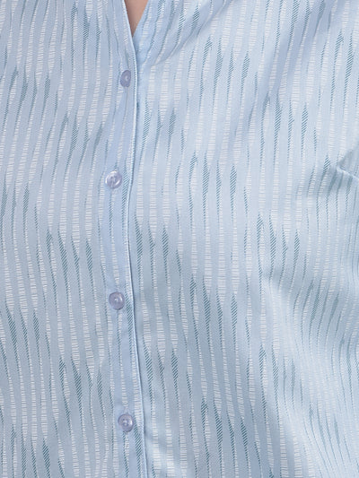 Blue Vertical Stripes V-Neck Shirt-Women Shirts-Crimsoune Club