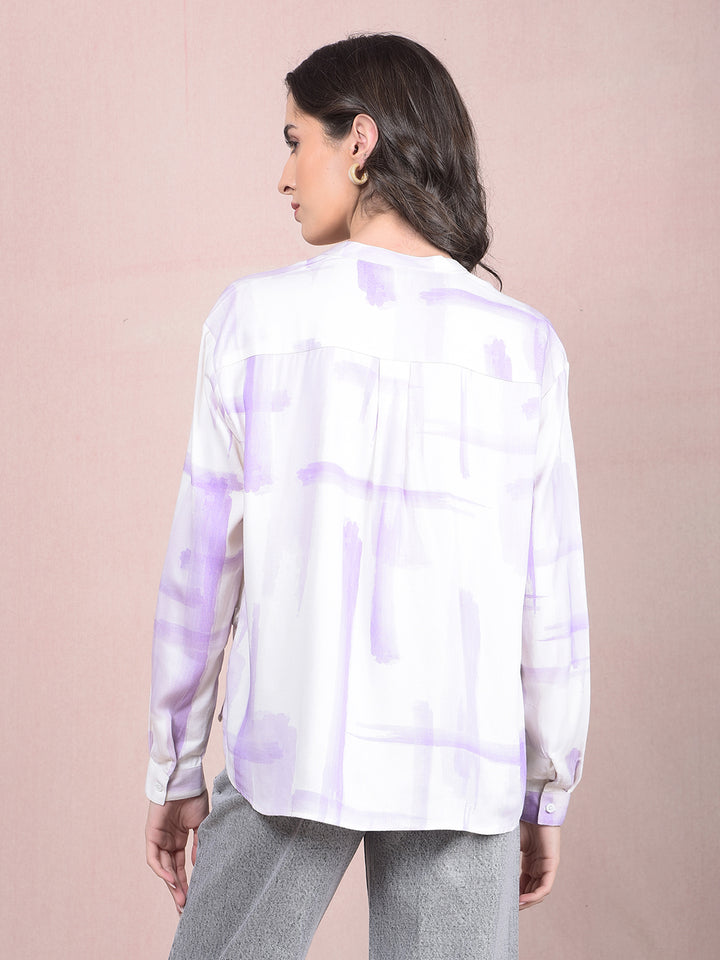 Purple Printed V-Neck Shirt-Women Shirts-Crimsoune Club