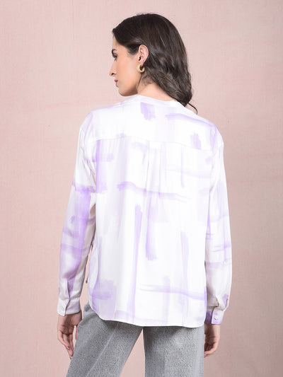 Purple Printed V-Neck Shirt-Women Shirts-Crimsoune Club