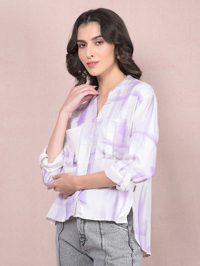 Purple Printed V-Neck Shirt-Women Shirts-Crimsoune Club
