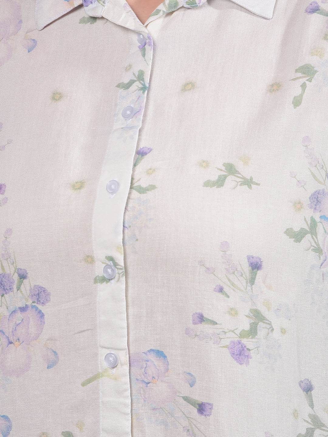 Purple Floral Print Linen Shirt-Women Shirts-Crimsoune Club