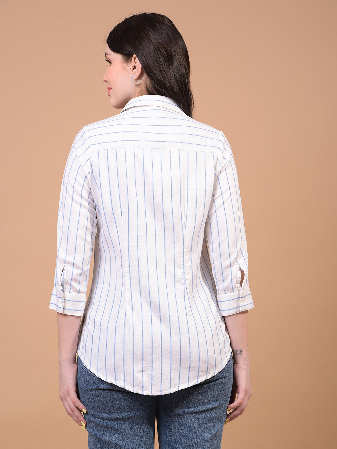 Women's Blue Vertical Stripes Shirt-Women Shirts-Crimsoune Club