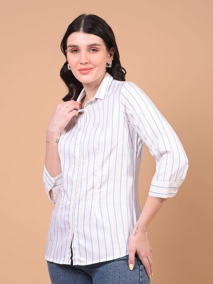Women's Blue Vertical Stripes Shirt-Women Shirts-Crimsoune Club