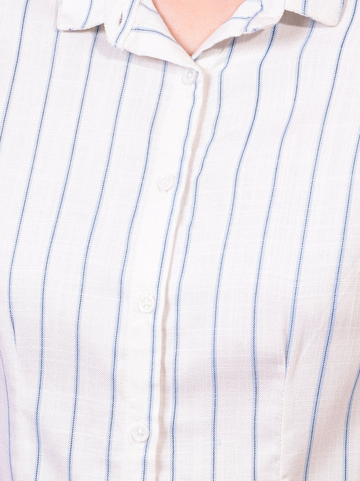 Women's Blue Vertical Stripes Shirt-Women Shirts-Crimsoune Club