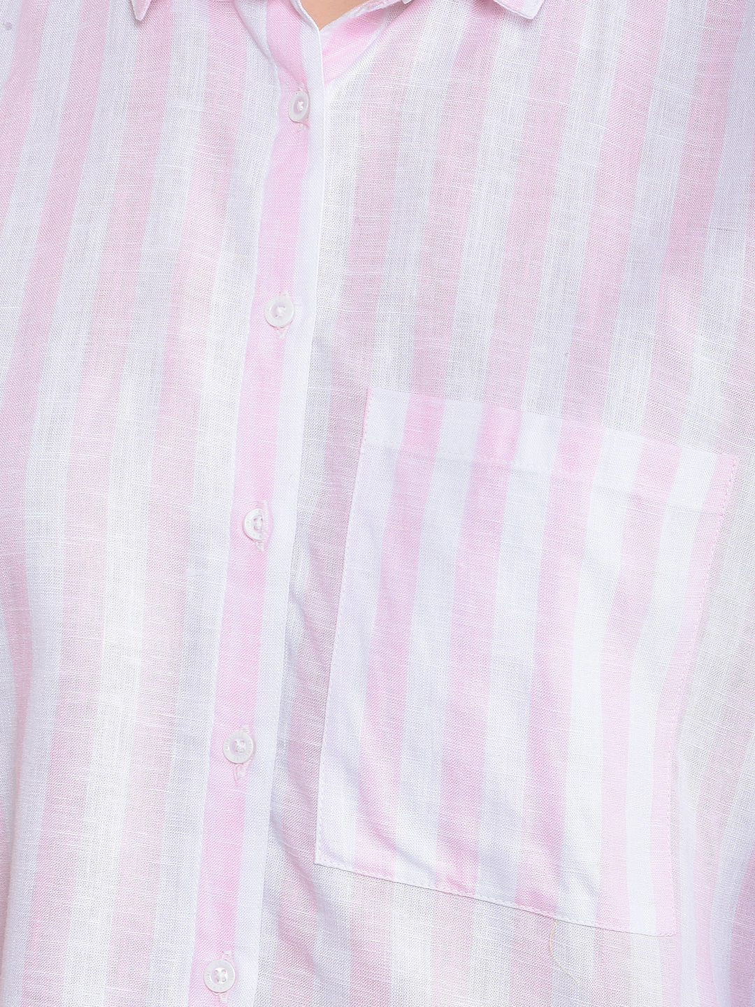 Pink Vertical Stripes Linen Shirt-Women Shirts-Crimsoune Club