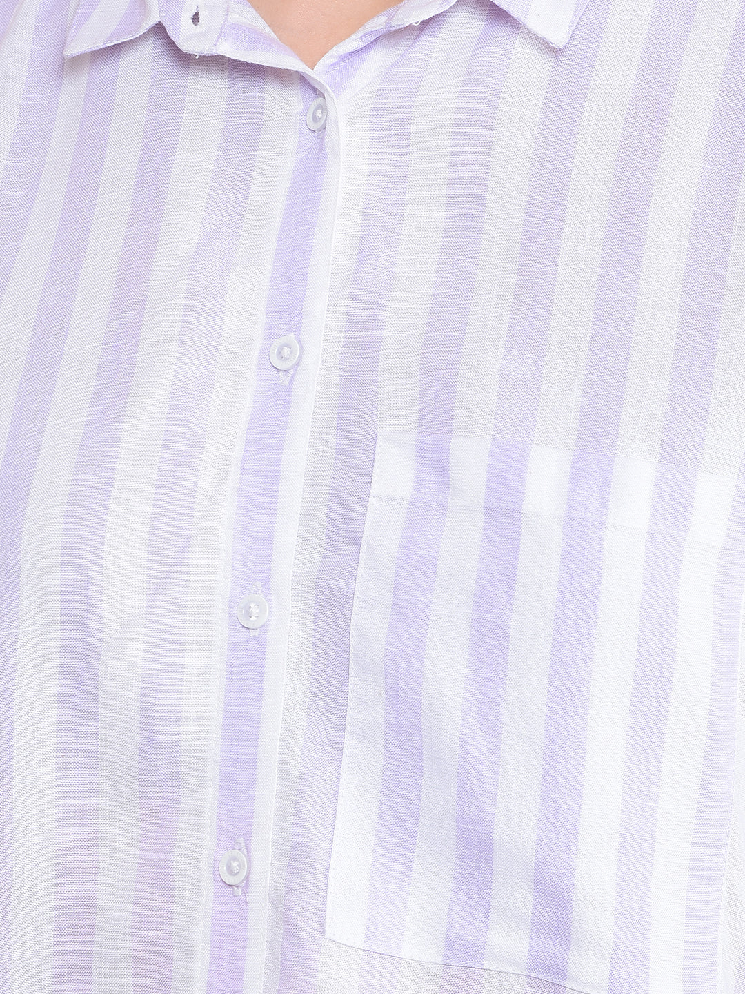 Purple Vertical Stripes Linen Shirt-Women Shirts-Crimsoune Club